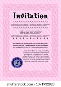  Pink Invitation template. With linear background. Beauty design. Customizable, Easy to edit and change colors. 