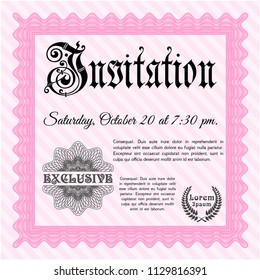 Pink Invitation template. With linear background. Cordial design. Detailed. 