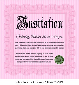 Pink Invitation template. With linear background. Customizable, Easy to edit and change colors. Money Pattern design. 