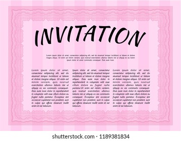 Pink Invitation template. With linear background. Sophisticated design. Vector illustration. 