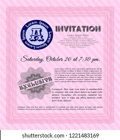 Pink Invitation template. With linear background. Money design. Vector illustration. 