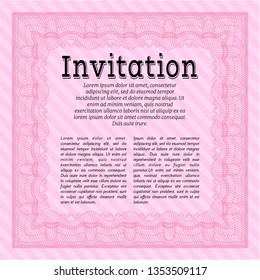 Pink Invitation template. With linear background. Money Pattern design. Detailed. 
