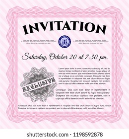 Pink Invitation template. Lovely design. Vector illustration. With quality background. 
