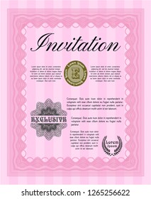 Pink Invitation template. Lovely design. Printer friendly. Vector illustration. 