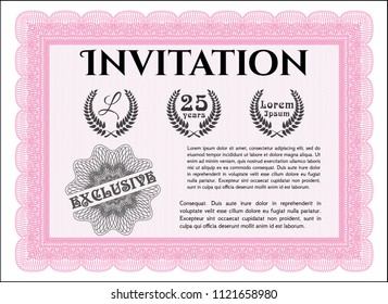 Pink Invitation template. Modern design. Easy to print. Detailed. 