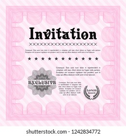 Pink Invitation template. Modern design. Detailed. With guilloche pattern and background. 