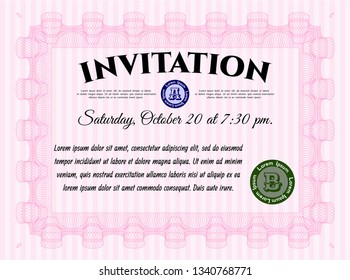 Pink Invitation template. Modern design. Customizable, Easy to edit and change colors. With linear background. 