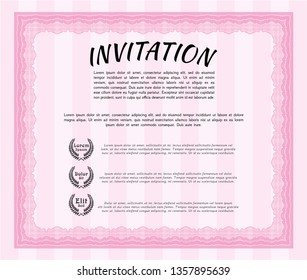 Pink Invitation template. Modern design. Detailed. With linear background. 