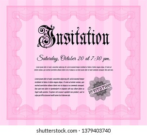 Pink Invitation template. Modern design. Easy to print. Vector illustration. 