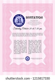 Pink Invitation template. Money design. With complex background. Vector illustration. 