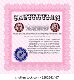 Pink Invitation template. Money design. With background. Detailed. 