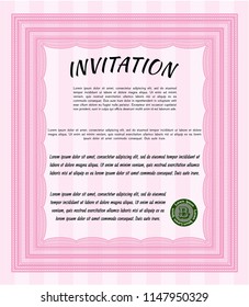 Pink Invitation template. Money Pattern design. Customizable, Easy to edit and change colors. Printer friendly. 