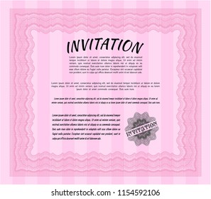 Pink Invitation template. Money Pattern. With complex background. Customizable, Easy to edit and change colors. 