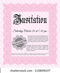 Pink Invitation template. Money Pattern design. Vector illustration. With guilloche pattern and background. 