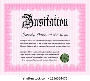 Pink Invitation template. Money Pattern. Detailed. Easy to print. 