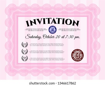 Pink Invitation template. Money Pattern. With linear background. Customizable, Easy to edit and change colors. 