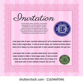 Pink Invitation template. Nice design. With linear background. Customizable, Easy to edit and change colors. 