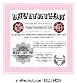 Pink Invitation template. Nice design. Vector illustration. Printer friendly. 