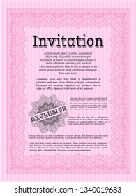 Pink Invitation template. Nice design. Vector illustration. Easy to print. 