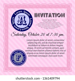 Pink Invitation template. Nice design. With guilloche pattern and background. Detailed. 