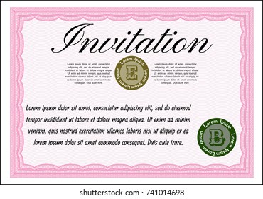 Pink Invitation template. Nice design. Detailed. With background. 