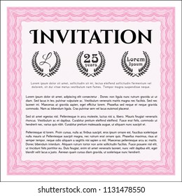 Pink Invitation template. Perfect design. With guilloche pattern and background. Detailed. 