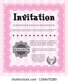 Pink Invitation template. Perfect design. Vector illustration. Printer friendly. 