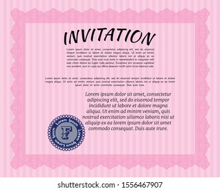 Pink Invitation template. Perfect design. Complex background. Customizable, Easy to edit and change colors. 