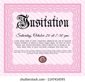 Pink Invitation template. Printer friendly. Perfect design. Detailed. 