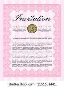 Pink Invitation template. Printer friendly. Perfect design. Detailed. 