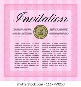 Pink Invitation template. Printer friendly. Retro design. Vector illustration. 