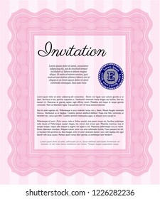 Pink Invitation template. Printer friendly. Vector illustration. Lovely design. 