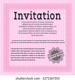 Pink Invitation template. Printer friendly. Money style design. Vector illustration. 