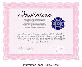 Pink Invitation template. Printer friendly. Vector illustration. Money style design. 