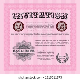 Pink Invitation template. Printer friendly. Vector illustration. Nice design. 