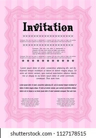 Pink Invitation template. With quality background. Retro design. Vector illustration. 