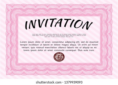 Pink Invitation template. With quality background. Artistry design. Detailed. 