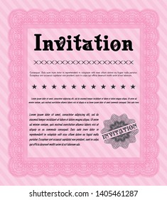 Pink Invitation template. With quality background. Detailed. Money style design. 