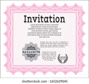 Pink Invitation template. With quality background. Detailed. Superior design. 