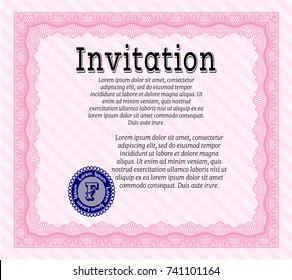 Pink Invitation template. With quality background. Sophisticated design. Detailed. 