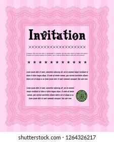 Pink Invitation template. Retro design. With complex linear background. Customizable, Easy to edit and change colors. 
