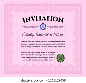 Pink Invitation template. Retro design. With background. Customizable, Easy to edit and change colors. 