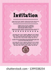 Pink Invitation template. Retro design. With background. Detailed. 