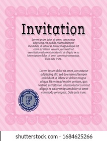 Plantilla de invitación rosa. Diseño retro. Ilustración vectorial. Con un fondo complejo. 