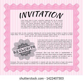 Pink Invitation template. Sophisticated design. With background. Vector illustration. 
