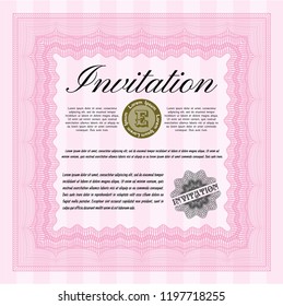 Pink Invitation template. Superior design. With quality background. Detailed. 