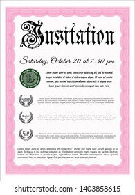 Pink Invitation template. Superior design. Detailed. With complex background. 