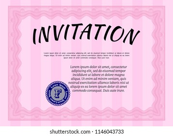 Pink Invitation template. Vector illustration. With background. Modern design. 