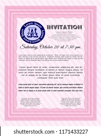 Pink Invitation template. Vector illustration. With linear background. Perfect design. 