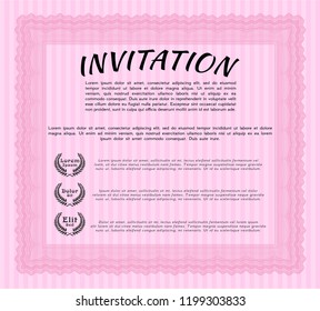 Pink Invitation template. Vector illustration. With complex linear background. Money Pattern design. 